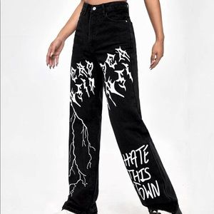 Letter and Lightning Print Straight Jeans